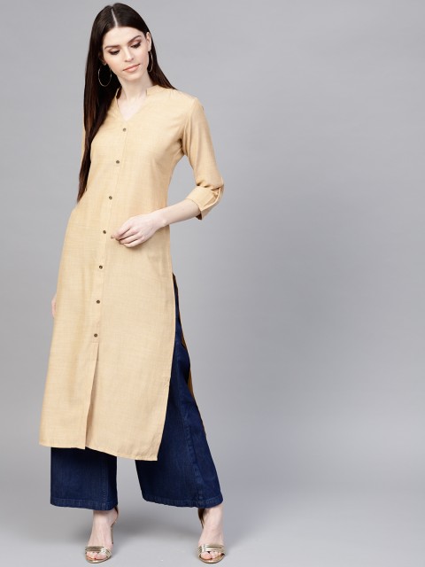 

Libas Women Beige Solid Straight Kurta