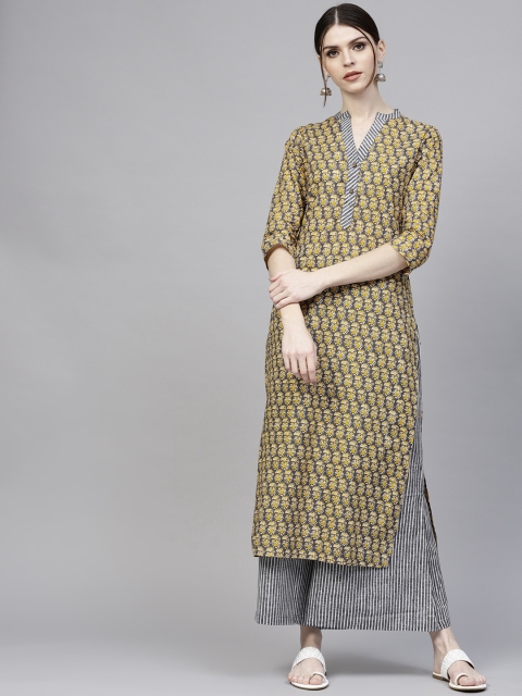 

Libas Women Grey & Yellow Printed Kurta with Palazzos