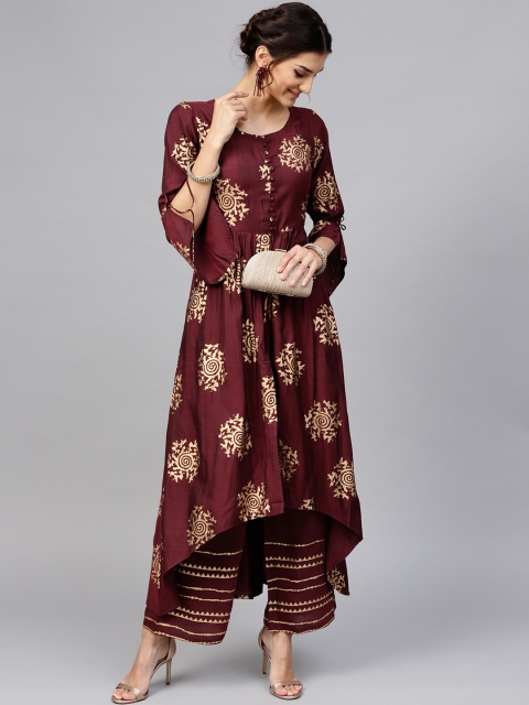

Libas Women Maroon & Golden Printed Kurta with Palazzos