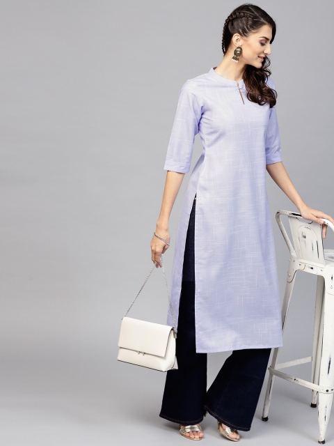 

Libas Women Lavender & White Solid Straight Kurta