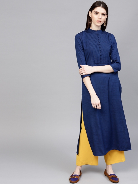 

Libas Women Navy Blue Solid Straight Kurta