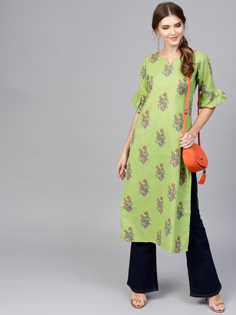 

Libas Women Green Printed Straight Kurta