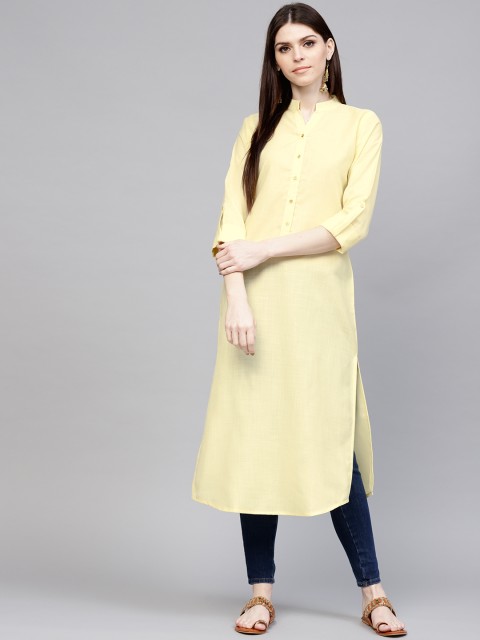 

Libas Women Yellow Solid Straight Kurta