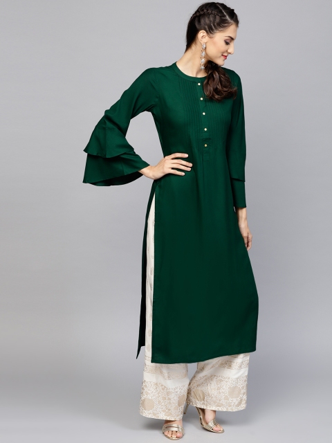 

Libas Women Green Solid Straight Kurta