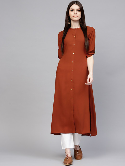 

Libas Women Brown Solid A-Line Kurta