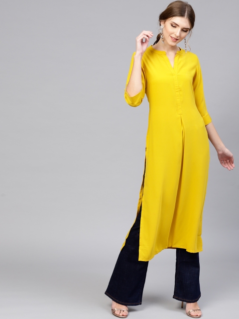

Libas Women Mustard Yellow Solid Straight Kurta