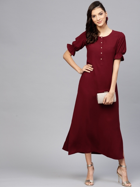 

Libas Women Maroon Solid Maxi Dress