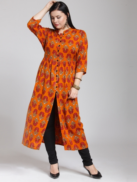 

plusS Women Orange & Red Printed A-Line Kurta