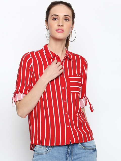 

SF JEANS by Pantaloons Women Red Regular Fit Striped Casual Shirt