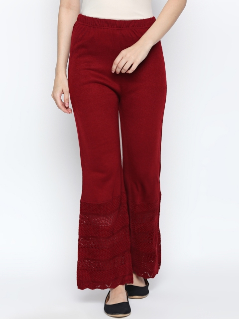 

RANGMANCH BY PANTALOONS Women Maroon Wide Leg Solid Palazzos