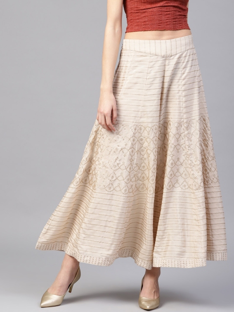 

W Women Beige Flared Printed Palazzos