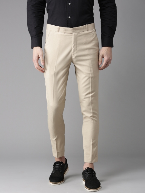 

DENNISON Men Beige Tapered Fit Self Design Cropped Regular Trousers