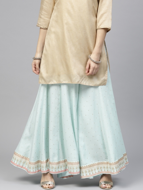 

W Women Blue Printed Flared Palazzos