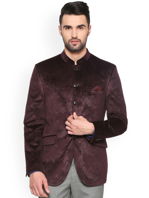 

V Dot Men Burgundy Self-Design Single-Breasted Blazer