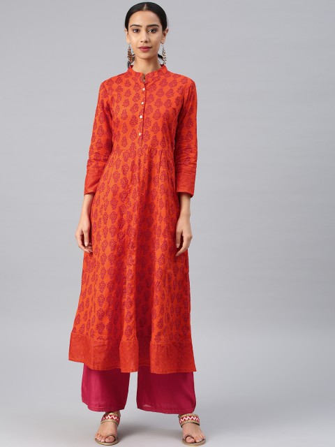 

Vishudh Women Orange Printed Anarkali Kurta