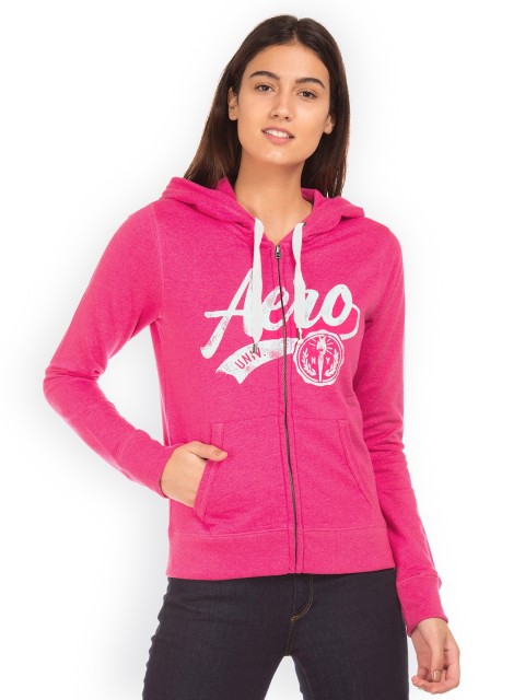 

Aeropostale Women Pink Printed Hooded Sweatshirt