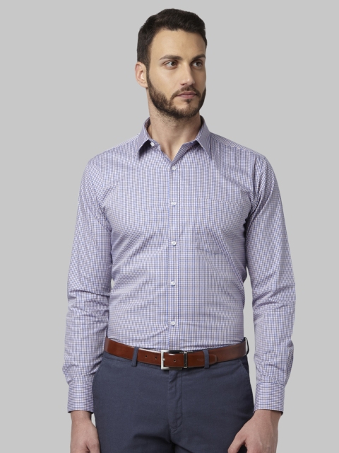 

Park Avenue Men Blue & Peach-Coloured Slim Fit Checked Formal Shirt
