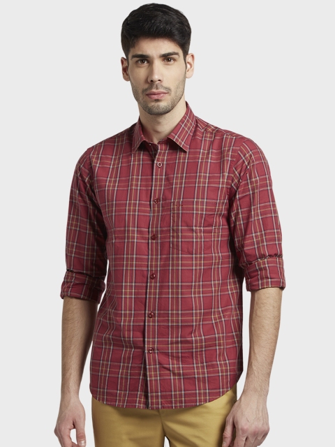 

ColorPlus Men Red Tailored Fit Checked Casual Shirt