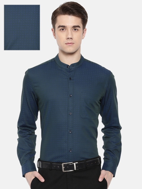 

Raymond Men Green & Blue Contemporary Regular Fit Self Design Formal Shirt