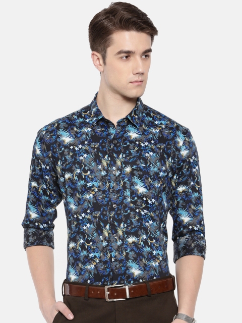 

Park Avenue Men Black & Blue Slim Fit Printed Smart Casual Shirt
