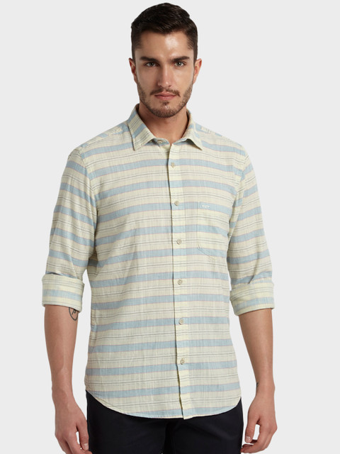 

ColorPlus Men Beige & Blue Tailored Fit Striped Casual Shirt