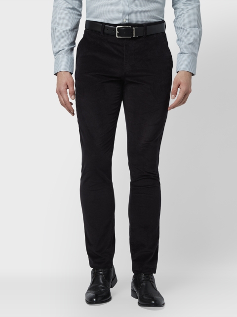 

Park Avenue Men Black Corduroy Slim Fit Solid Chinos
