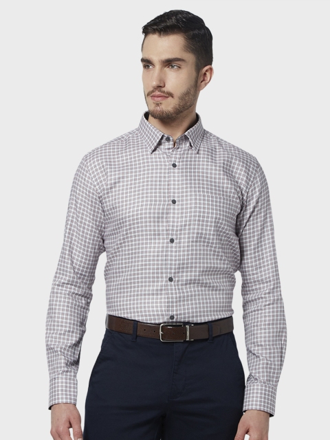 

Park Avenue Men Grey & Red Slim Fit Checked Formal Shirt