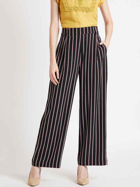 

COVER STORY Women Black & Red Regular Fit Striped Parallel Trousers