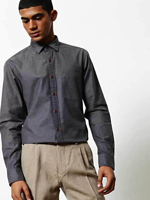 

Mr Bowerbird Men Charcoal Tailored Fit Solid Casual Shirt