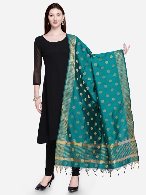 

Satrani Turquoise Blue & Gold-Toned Woven Design Dupatta