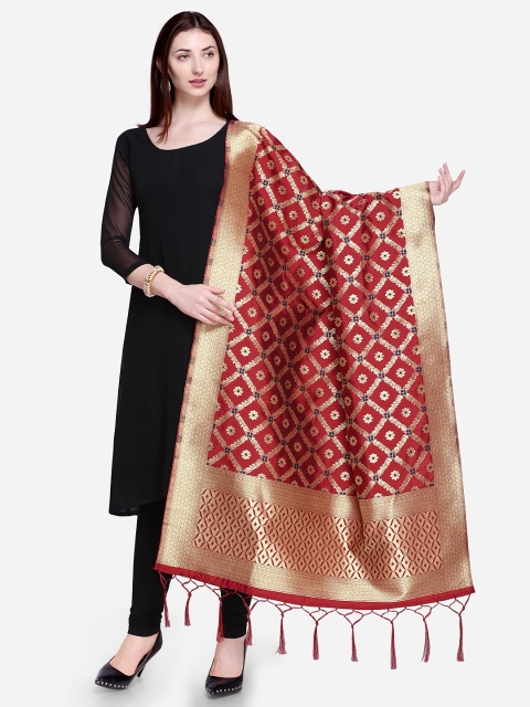 

Satrani Maroon & Gold-Toned Woven Design Banarasi Dupatta