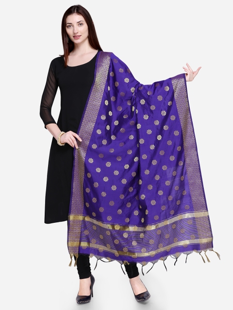 

Satrani Blue & Gold-Toned Woven Design Dupatta