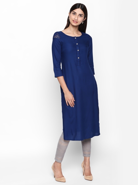 

Naari Women Navy Blue Solid Straight Kurta
