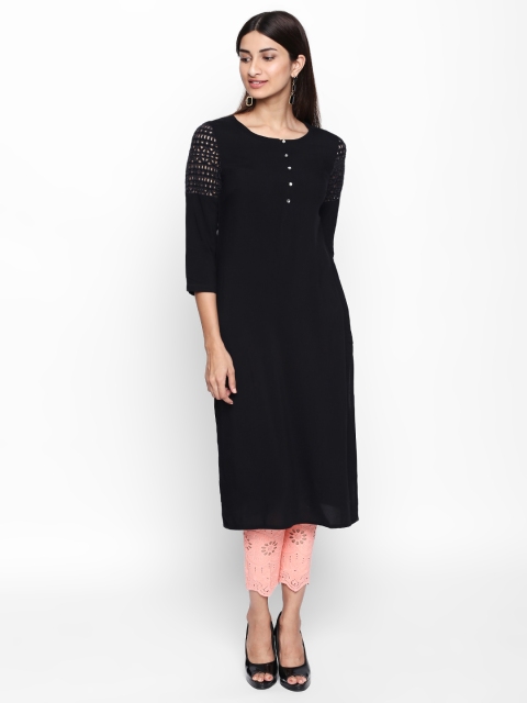 

Naari Women Black Solid Straight Kurta