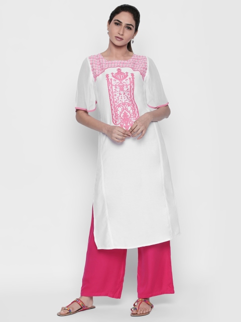 

Naari Women White Printed Straight Kurta