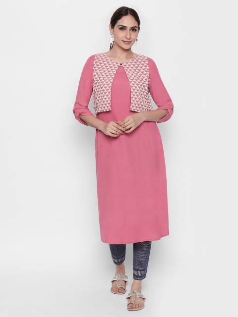 

Naari Women Pink Solid Straight Kurta