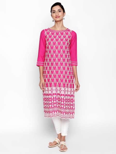 

Naari Women Pink Printed Straight Kurta