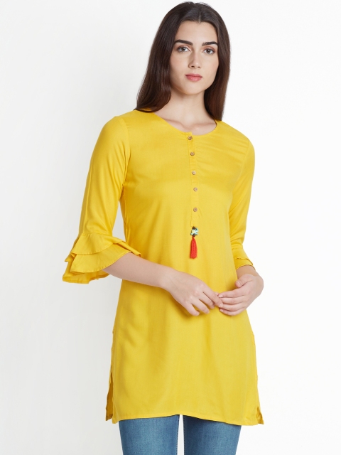 

AKKRITI BY PANTALOONS Mustard Yellow Solid Tunic