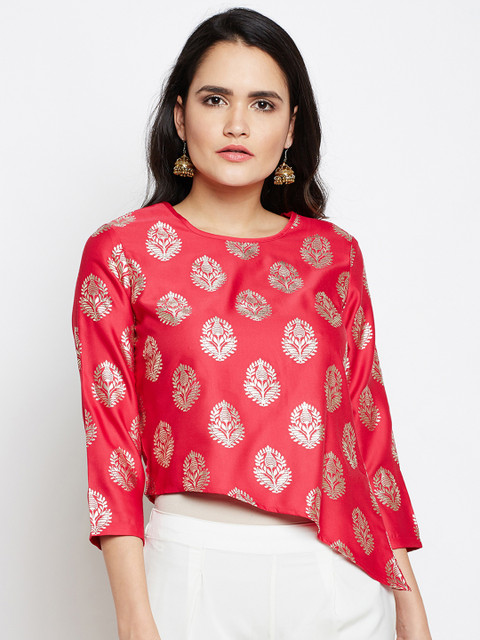

Be Indi Women Coral Printed A-Line Pure Cotton Top