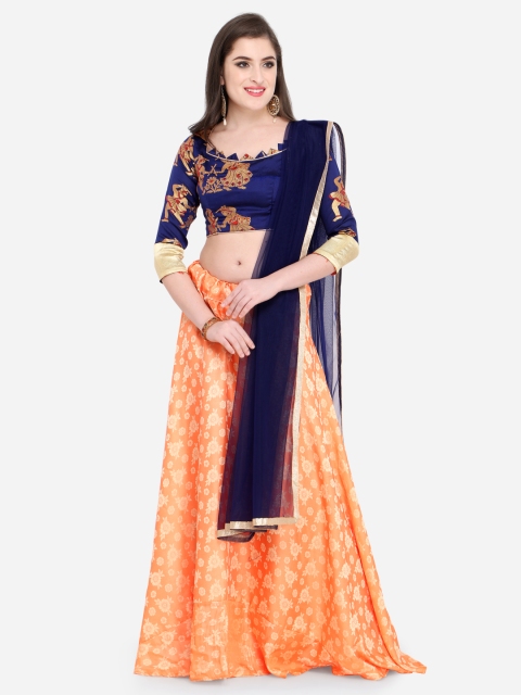 

Blissta Navy Blue & Orange Embellished Lehenga Choli