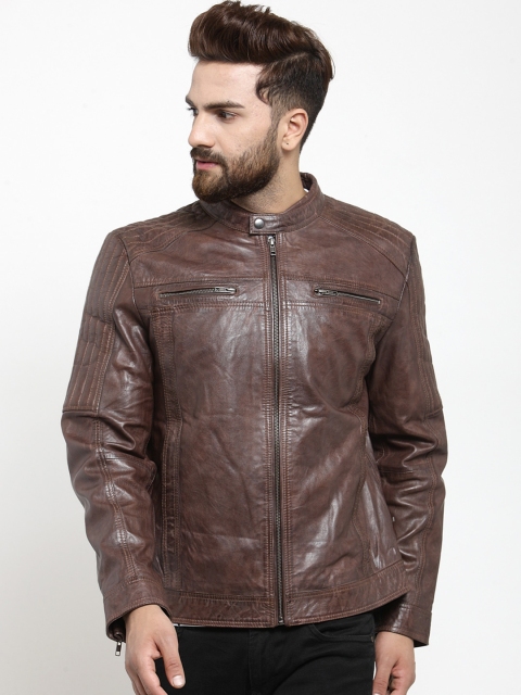 

Teakwood Leathers Men Brown Solid Leather Biker Jacket