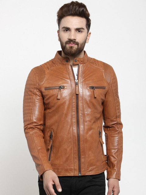 

Teakwood Leathers Men Tan Solid Biker Jacket