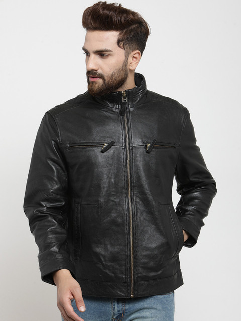 

Teakwood Leathers Men Black Solid Biker Jacket