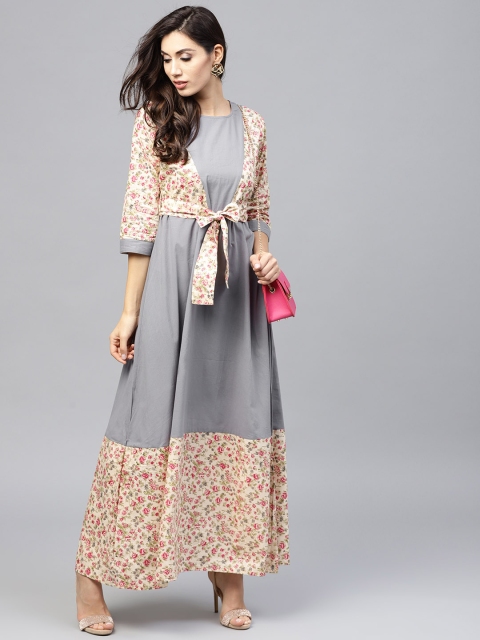 

Nayo Women Grey & Off-White Printed Maxi Dress