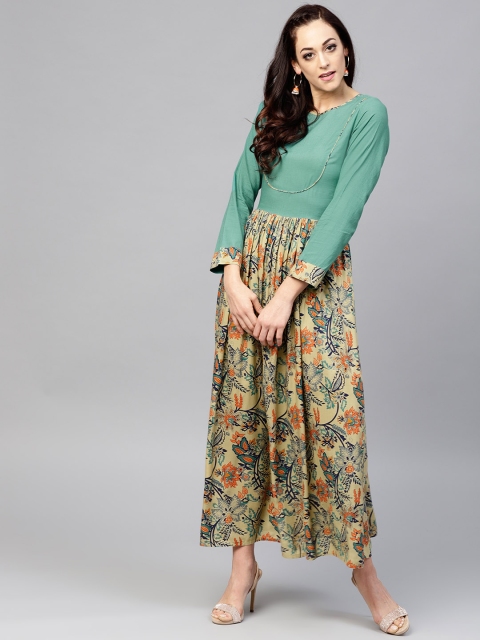 

Nayo Women Green Printed Maxi Dress