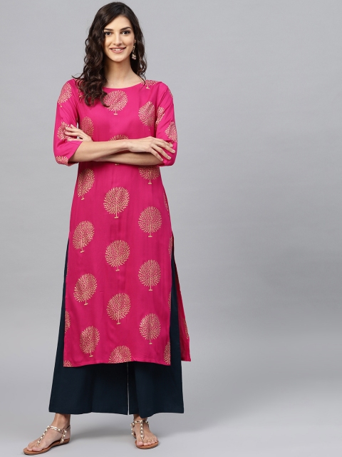

Nayo Women Magenta & Navy Blue Printed Kurta with Palazzos