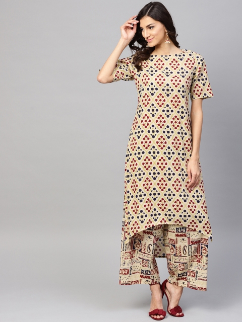 

Nayo Women Beige & Navy Printed Kurta with Palazzos