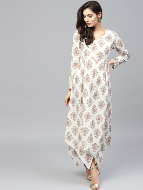 

Nayo Women White & Mauve Printed Maxi Dress