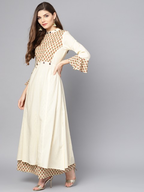 

Nayo Women Cream-Coloured & Pink Yoke Design Kurta with Palazzos
