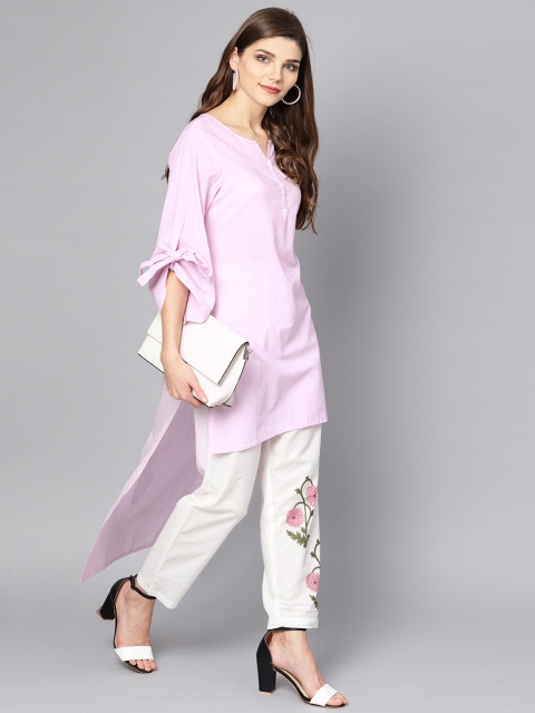 

Nayo Women Lavender & White Solid Kurta with Trousers